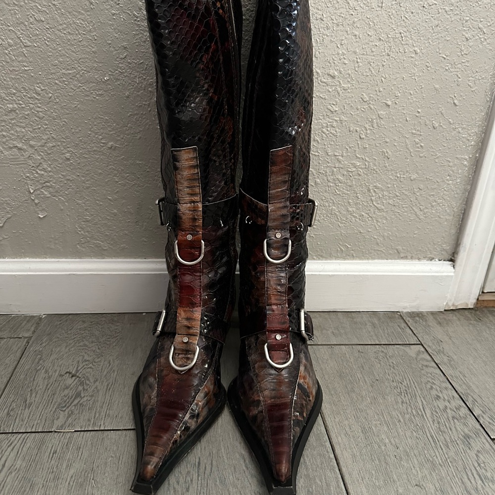 SOLD❗️Miista ELIYA BROWN SNAKE BUCKLED TALL BOOTS